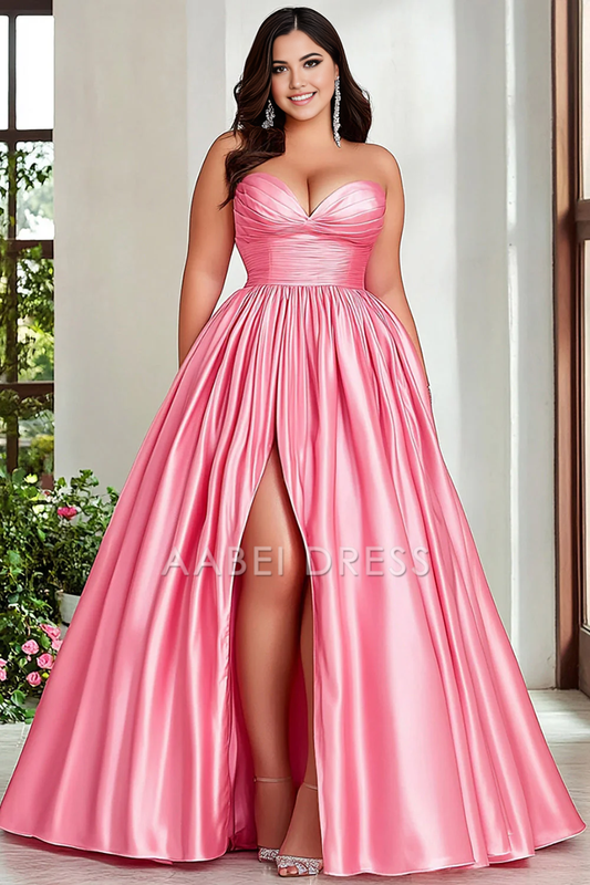 AABEI DRESS Hot Sale Prom Dress Elegant A Line Sweetheart Pleated Strapless Plus Size With Slit Formal Dress