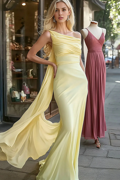 AABEI DRESS Hot Sale Prom Dress Mermaid Chiffon One Shoulder Pleated With Sash Fashion Long Formal Dress