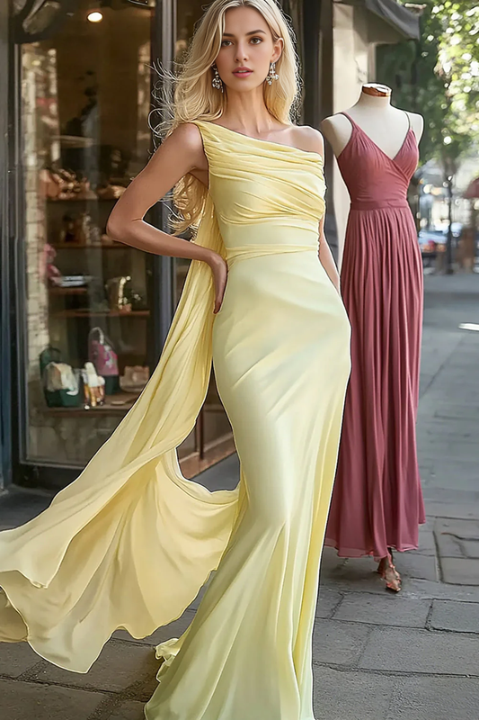 AABEI DRESS Hot Sale Prom Dress Mermaid Chiffon One Shoulder Pleated With Sash Fashion Long Formal Dress