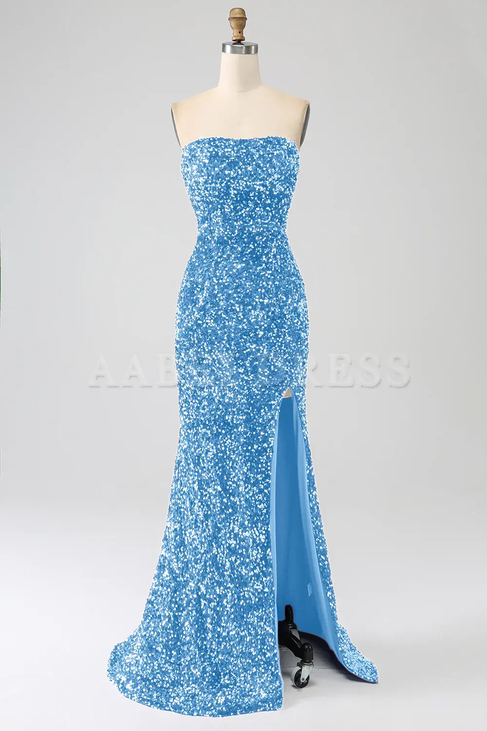 Prom Dress Mermaid Strapless Sequins Sparkle Long With Slit Gorgeous Charming Formal Wear Dresses