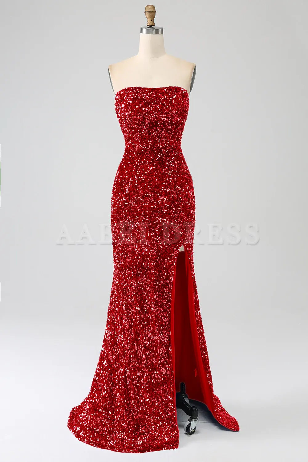 Prom Dress Mermaid Strapless Sequins Sparkle Long With Slit Gorgeous Charming Formal Wear Dresses