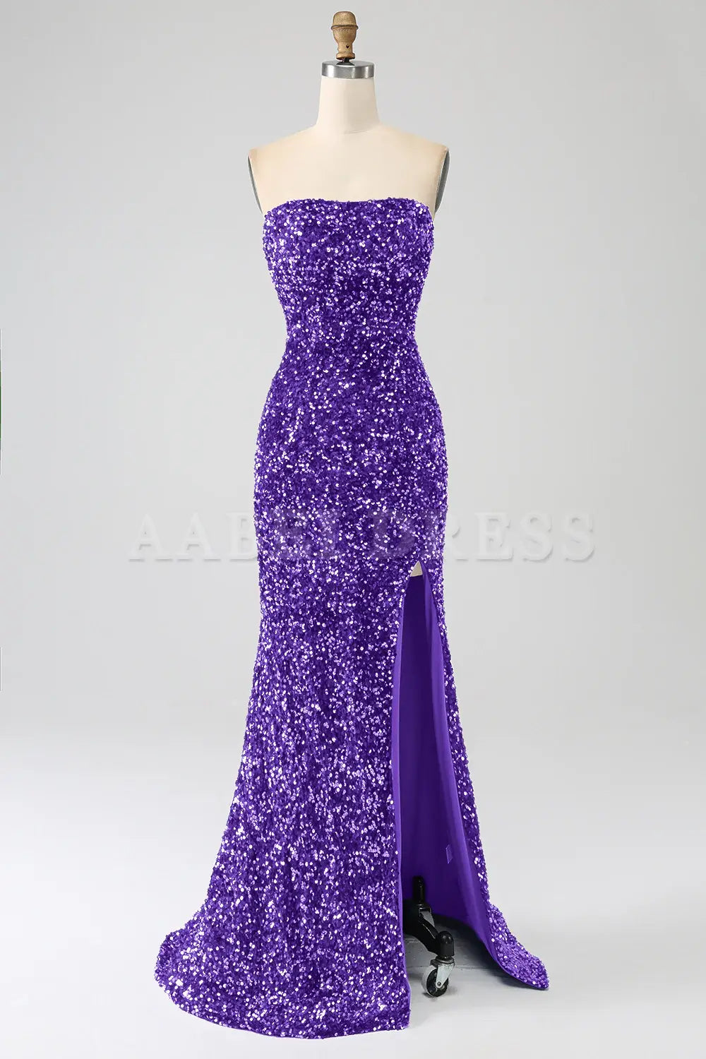 Prom Dress Mermaid Strapless Sequins Sparkle Long With Slit Gorgeous Charming Formal Wear Dresses