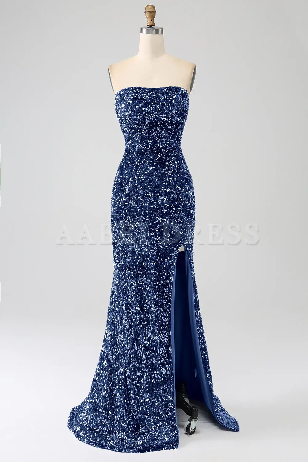Prom Dress Mermaid Strapless Sequins Sparkle Long With Slit Gorgeous Charming Formal Wear Dresses