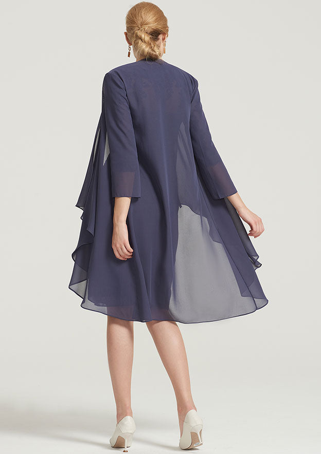Vintage Exquisite Wedding Guest Dresses Chiffon Sheath/Column Sweetheart Neckline Lace Appliqued 3/4 Sleeve Pleated Beading With Jacket Two-Piece Knee-Length Bargain Mother of the Bride Dress