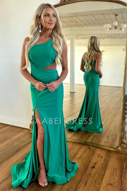 AABEI DRESS Hot Sale Prom Dress Simple One Shoulder Cutout Waist Mermaid Long With Split Elegant Formal Dress