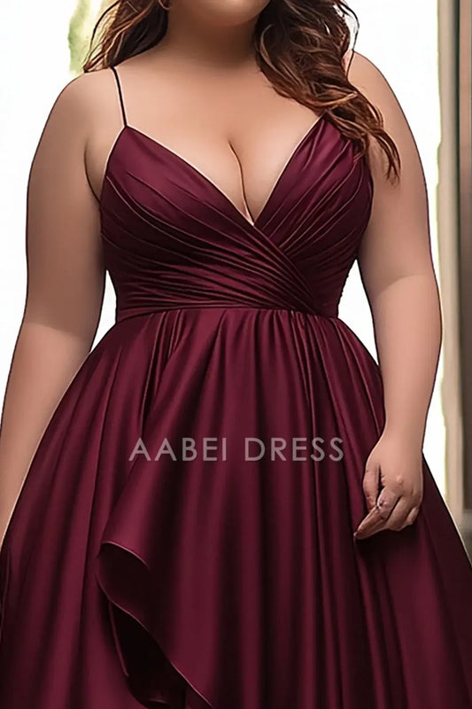 AABEI DRESS Hot Sale Prom Dress A Line V-Neck Spaghetti Strap Satin Pleated High-Low Charming Formal Dress