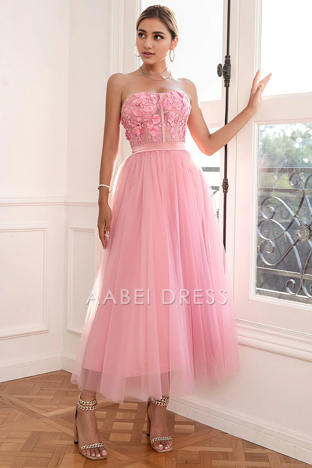 AABEI DRESS Hot Sale Prom Dress Gorgeous A Line Strapless With Appliques Backless Fashion Formal Dress