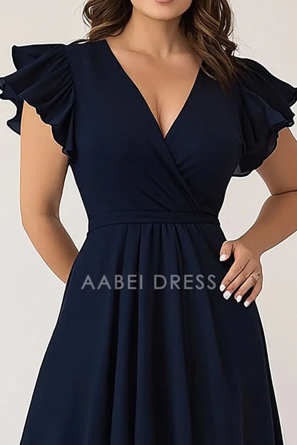 AABEI DRESS Mother Of The Bride Dress A Line V Neck Cap Sleeves Ruched Long Plus Size Formal Wear Dresse