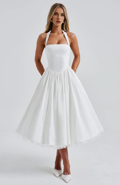 Formal Wear Dresses Prom Dresses A Line Square Neckline Halter Tea-Length Dresses Elegant Youthful Wedding Guests Dresses