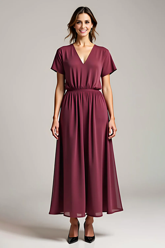 AABEI DRESS Mother Of The Bride Dress Chiffon A Line V Neck Short Sleeve Simple Long Formal Wear Dresse