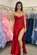 AABEI DRESS Hot Sale Prom Dress Stunning Mermaid Spaghetti Straps Corset with Beading Side Fork Formal Dress