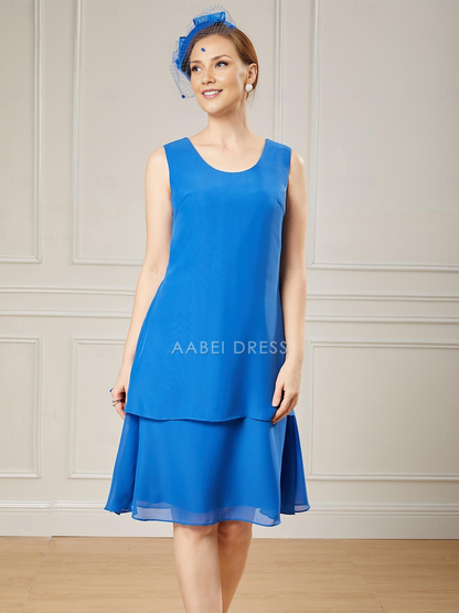 AABEI DRESS Wedding Guest Dress Elegant A-Line Jewel Neck Sleeveless Two Piece Beach Knee Length Ruffles Solid Color Mother of the Bride Dress