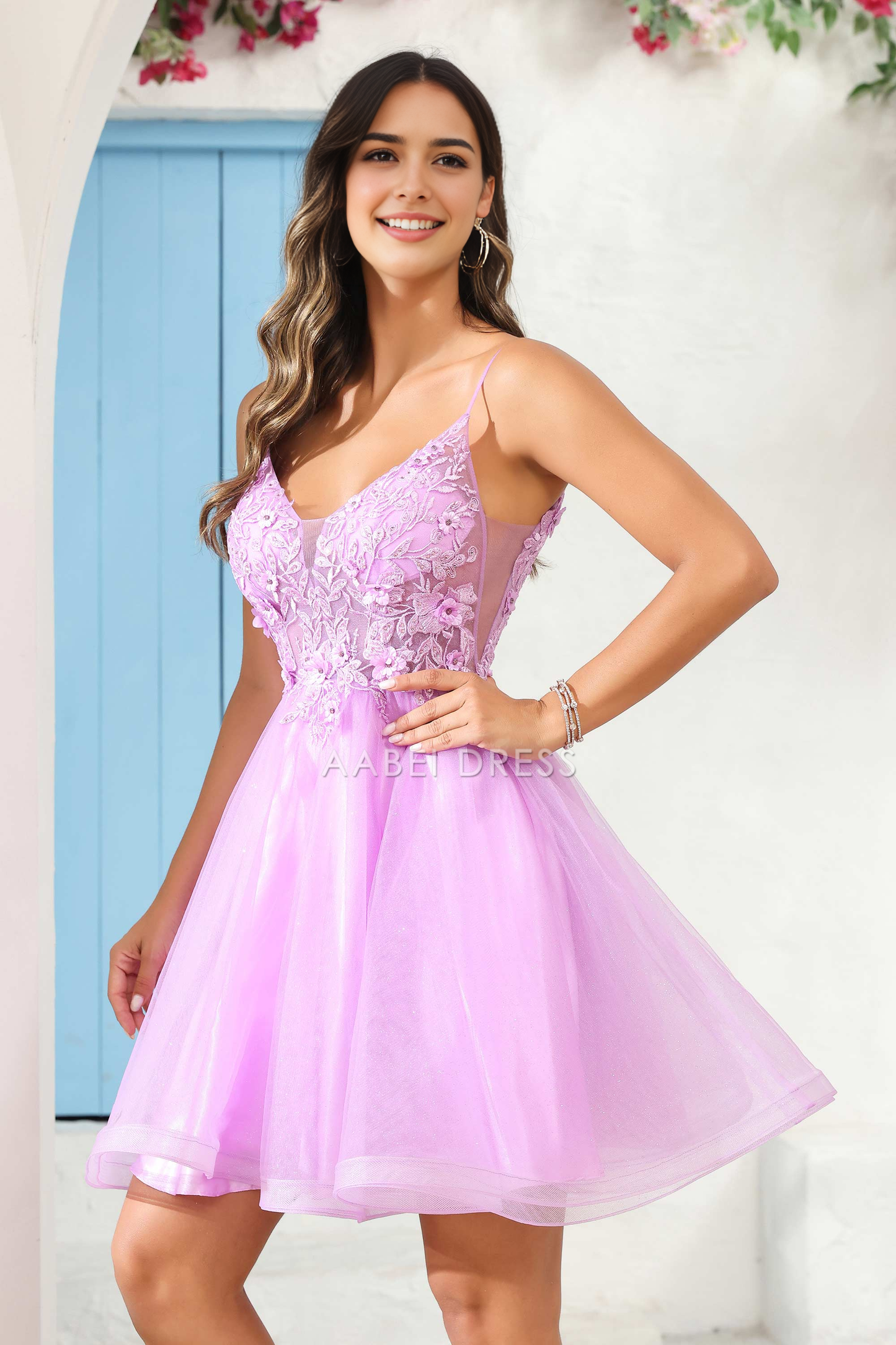 AABEI DRESS Short Dress Fashion A Line V Neck Spaghetti Straps Backless See-Through Applique Charming New Homecoming Dress