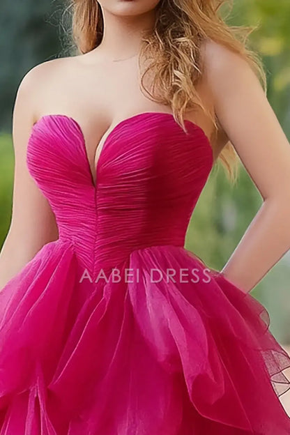 AABEI DRESS Hot Sale Prom Dress A Line Off Shoulder Sweetheart Tulle Ruched Tiers Romantic Long With Slit Formal Dress