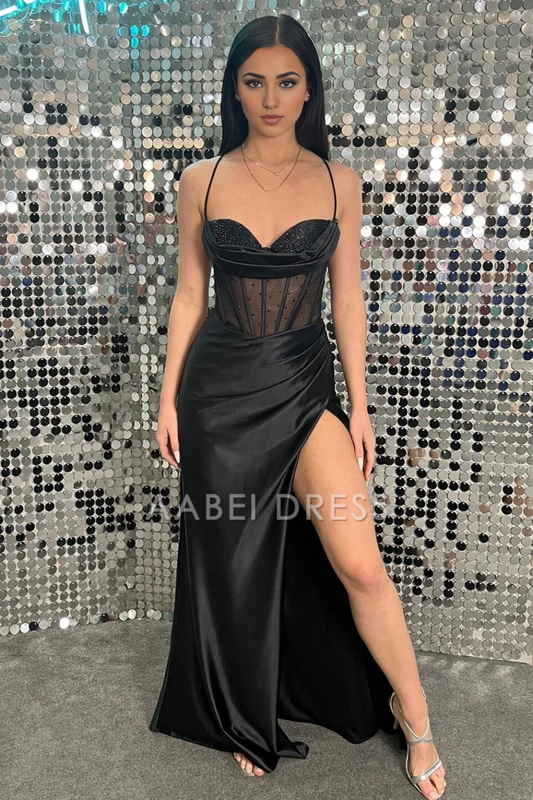 AABEI DRESS Hot Sale Prom Dress Stunning Mermaid Spaghetti Straps Corset with Beading Side Fork Formal Dress