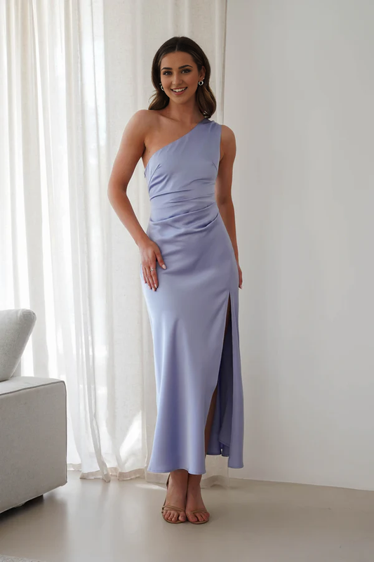 AABEI DRESS Prom Dress Satin One-Shoulder Ruched Waist Side Fork Simple Exquisite Dress