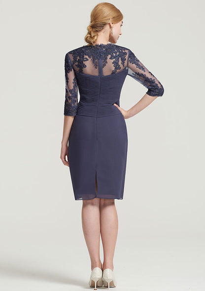 Vintage Exquisite Wedding Guest Dresses Chiffon Sheath/Column Sweetheart Neckline Lace Appliqued 3/4 Sleeve Pleated Beading With Jacket Two-Piece Knee-Length Bargain Mother of the Bride Dress