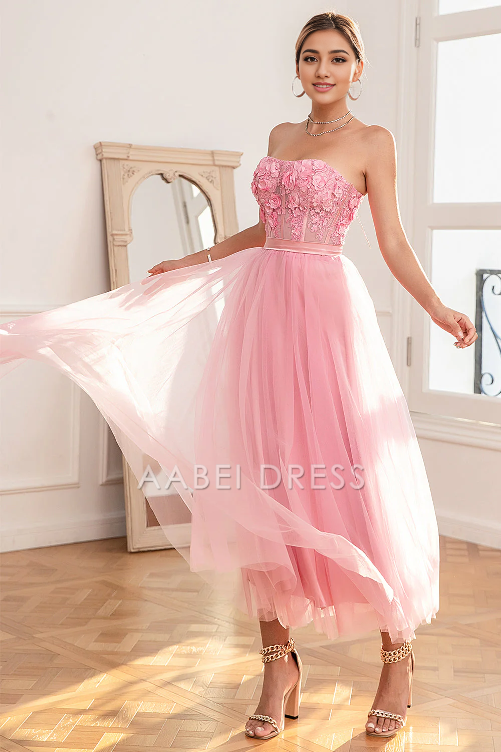 AABEI DRESS Hot Sale Prom Dress Gorgeous A Line Strapless With Appliques Backless Fashion Formal Dress
