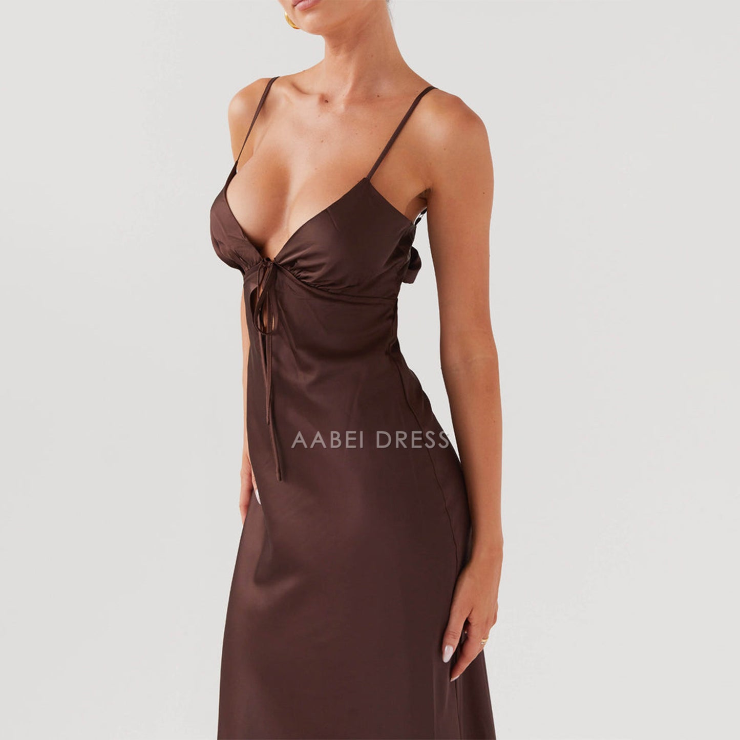 AABEI DRESS Elegant Solid Color Adjustable Thin Shoulder Straps Cutout Tie-Up Front Backless sexy Long Prom Dresses