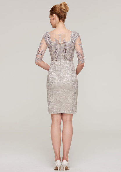 Exquisite Wedding Guest Dresses Sheath/Column Boat Neck Half Sleeve With Sequins Lace Appliqued Knee-Length Bargain Mother of the Bride Dress