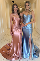 Evening Dress Off Shoulder Sweetheart Pleated Mermaid Cultivate oneself Sweep Train Prom Dress Side Fork Exquisite Formal Women's Dresses