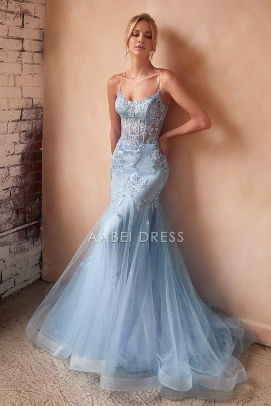 AABEI DRESS Hot Sale Prom Dress Charming Mermaid Spaghetti Strap Applique Backless Long Evening Dress