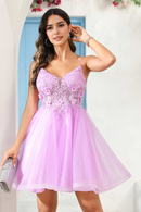 AABEI DRESS Short Dress Fashion A Line V Neck Spaghetti Straps Backless See-Through Applique Charming New Homecoming Dress