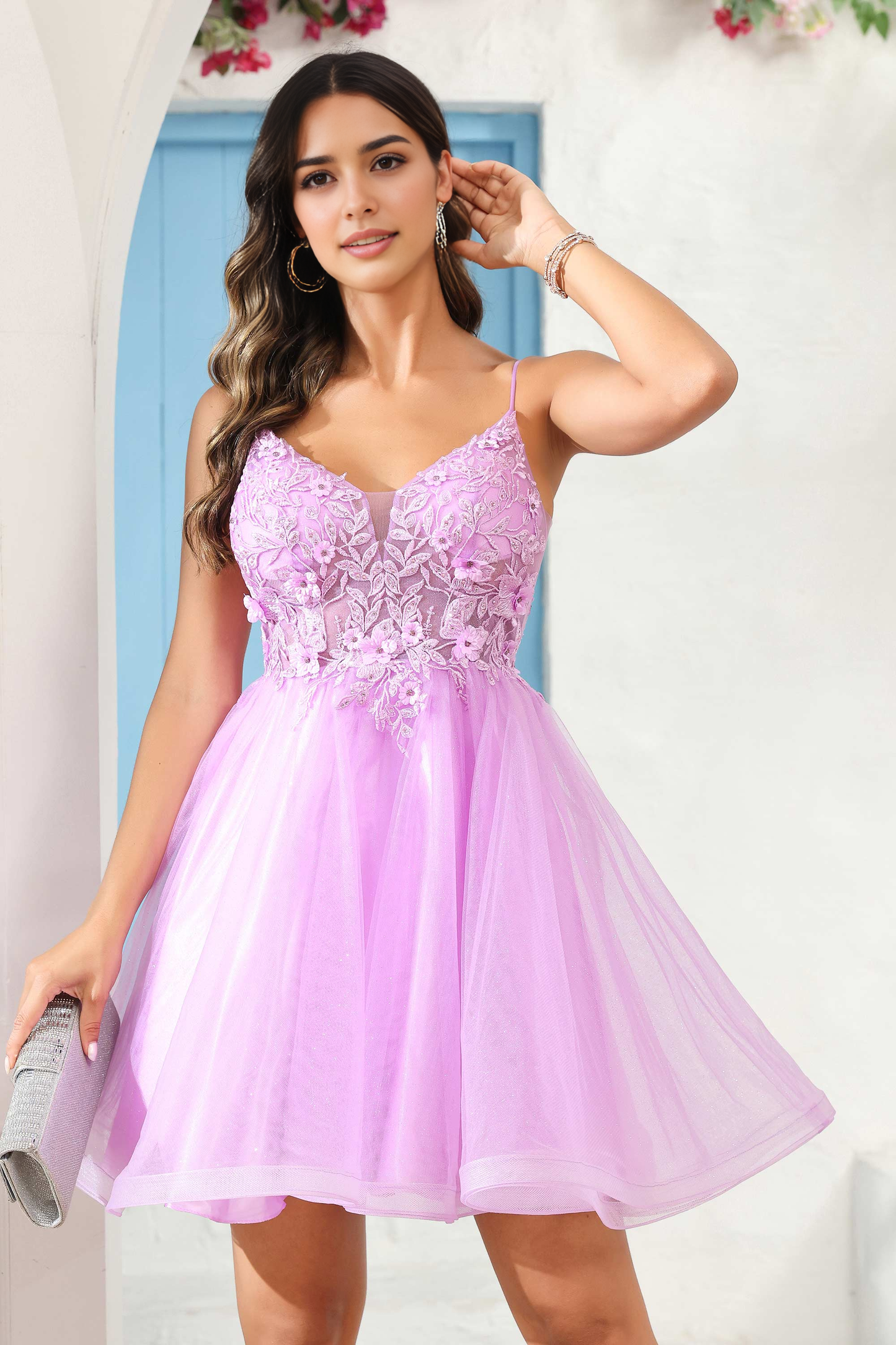 AABEI DRESS Short Dress Fashion A Line V Neck Spaghetti Straps Backless See-Through Applique Charming New Homecoming Dress