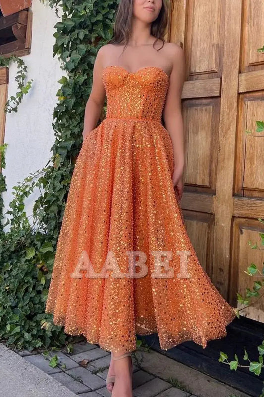 Evening Dress A-Line Sweetheart Prom Dresses Sparkle Shine Dress Cocktail Party Sleeveless Sequin Formal Women's Dresses