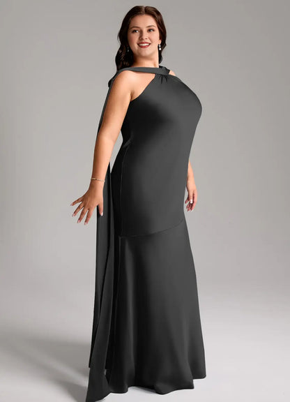 Wedding Guests Dresses Elegant Black Mermaid Halter Cape Sleeveless Side Slit Floor-Length Charming Plus Size Formal Dress Discount Hot Sale Prom Dress