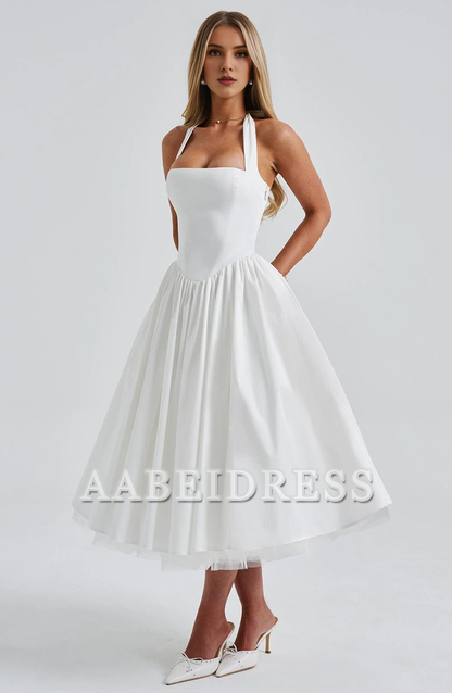 Formal Wear Dresses Prom Dresses A Line Square Neckline Halter Tea-Length Dresses Elegant Youthful Wedding Guests Dresses
