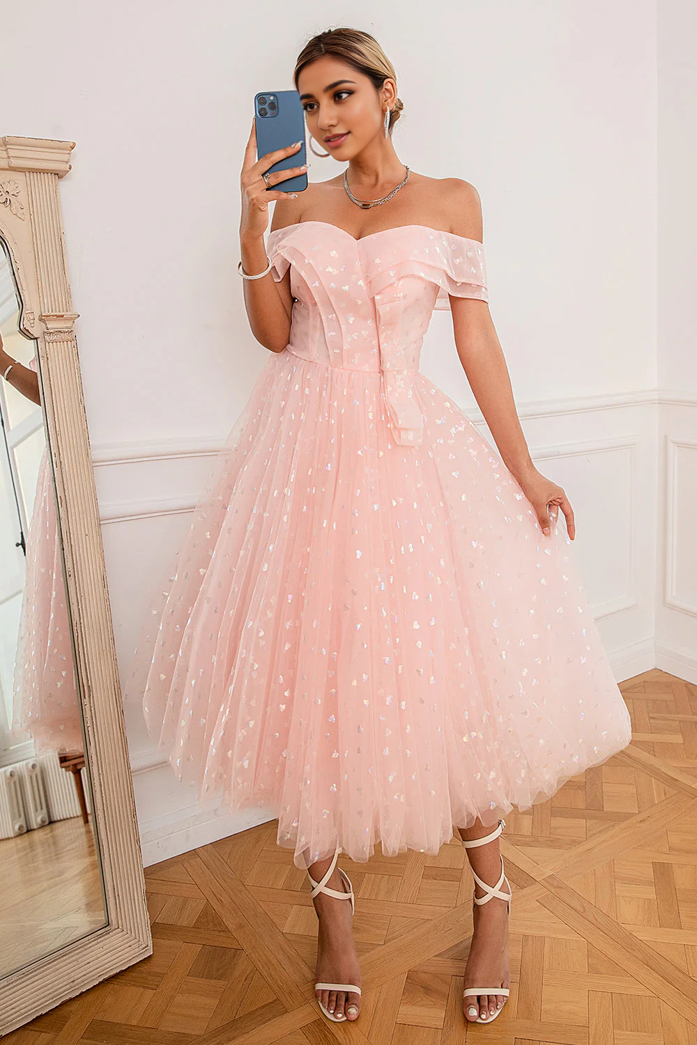 AABEI DRESS Hot Sale Prom Dress Fashion Off Shoulder Sweetheart Pleated Sparkle Formal Dress