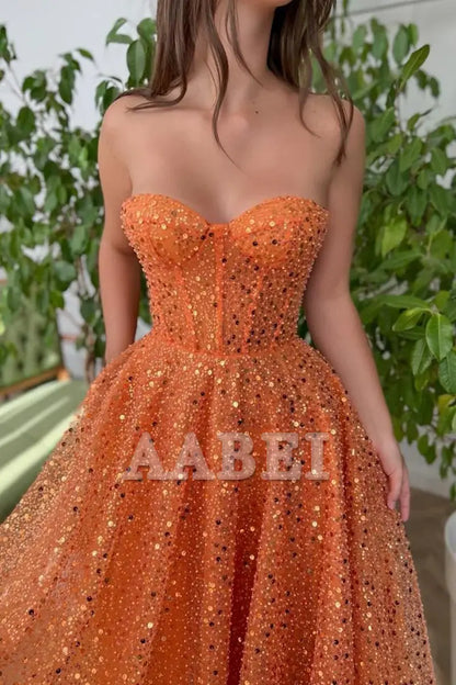 Evening Dress A-Line Sweetheart Prom Dresses Sparkle Shine Dress Cocktail Party Sleeveless Sequin Formal Women's Dresses