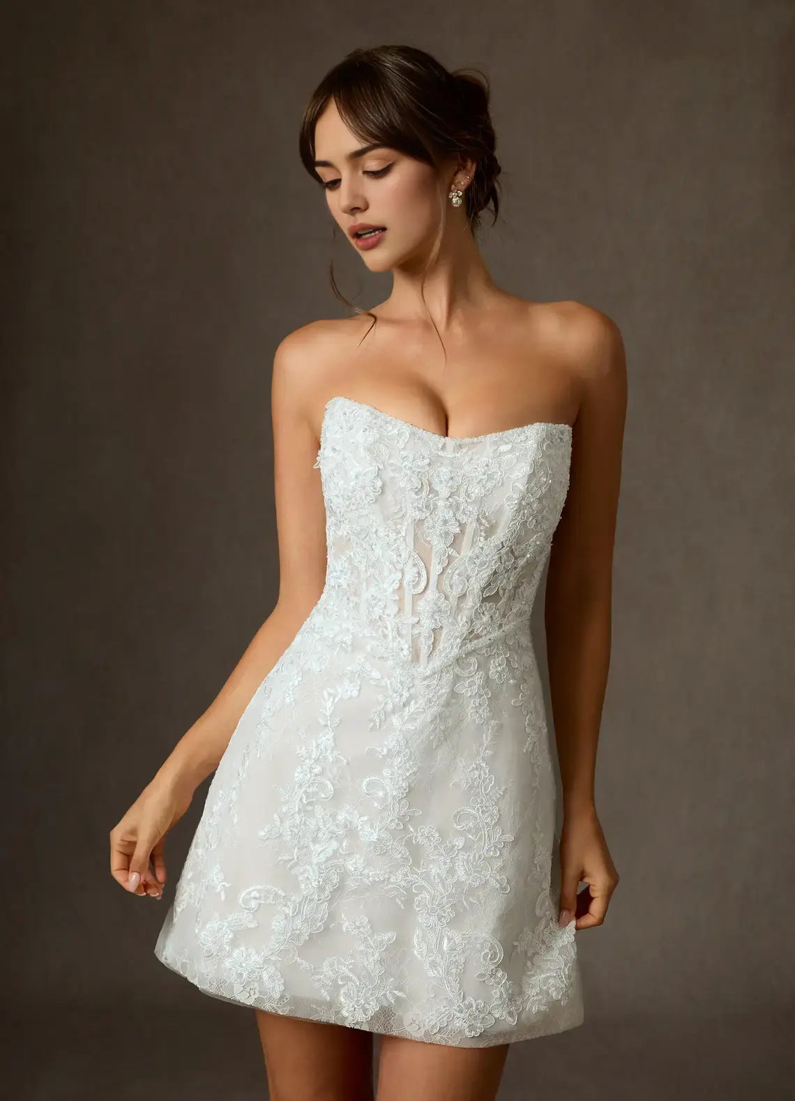 Fashion White A-Line Square Neck Detachable Long Sleeves Lace Applique Backless Exquisite Hot Sale Short Wedding Dress