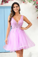 AABEI DRESS Short Dress Gorgeous A Line Deep V Neck 3D Floral Applique Youthful Dress New Homecoming Dress