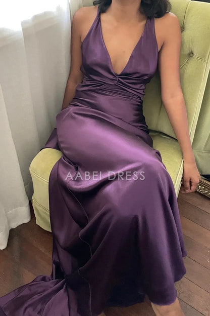 AABEI DRESS Prom Dress Chic Sheath Halter Neck Backless Bowknot Long Elegant Formal Dress