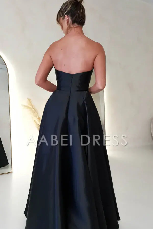 AABEI DRESS Prom Dress Strapless Gown Straight Neckline Pleated Bodice Pockets Side Fork Elegant Dress