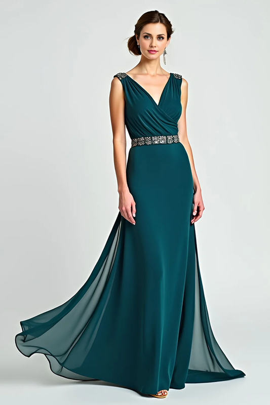 AABEI DRESS Mother Of The Bride Dress Chiffon A Line V Neck Beadwork Exquisite Long Formal Wear Dresse