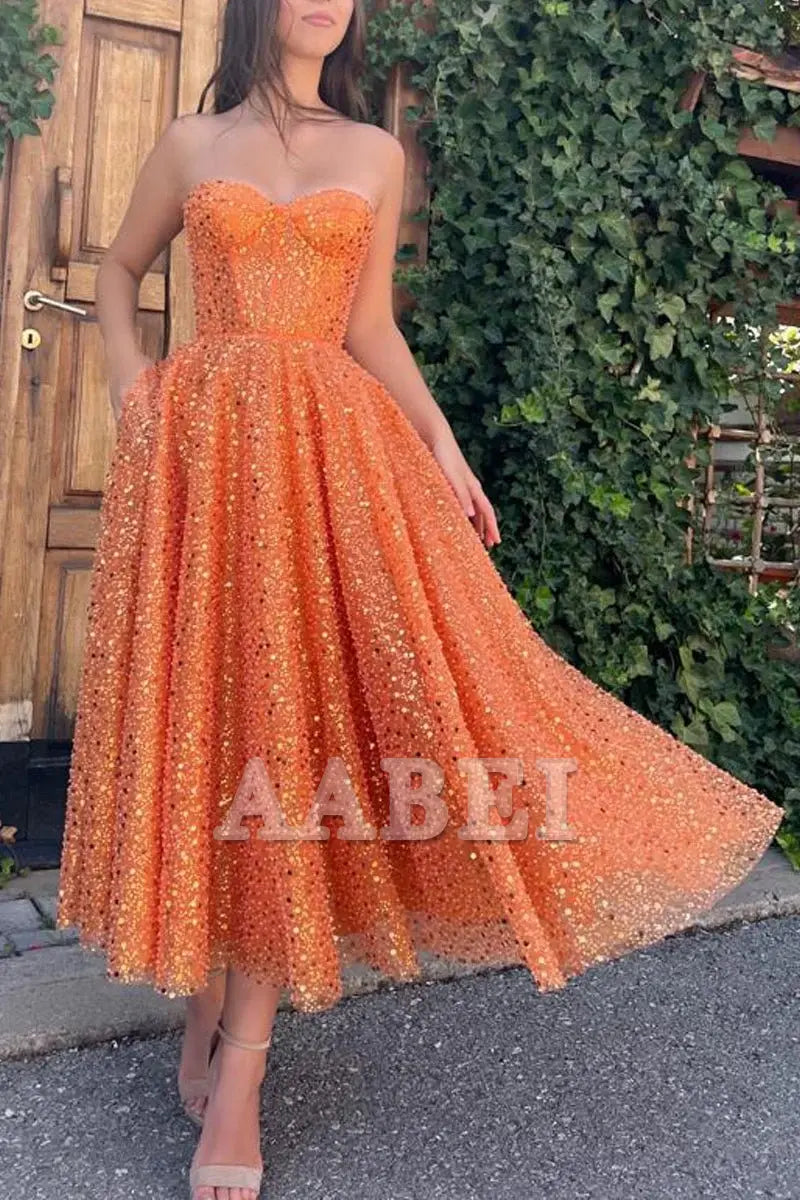 Evening Dress A-Line Sweetheart Prom Dresses Sparkle Shine Dress Cocktail Party Sleeveless Sequin Formal Women's Dresses