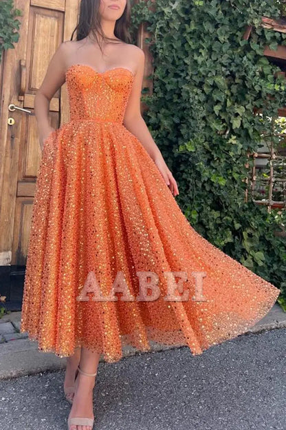 Evening Dress A-Line Sweetheart Prom Dresses Sparkle Shine Dress Cocktail Party Sleeveless Sequin Formal Women's Dresses