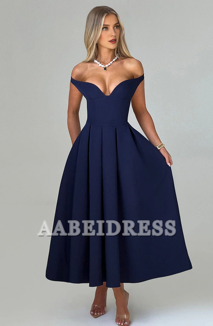 Formal Wear Dresses Prom Dresses High Quality A Line Plunge Bardot Neckline Backless Elegant Simple Dresses Wedding Guests Dresses