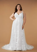 Retro White A-Line Spaghetti Strap V-Neck Sleeveless Tulle Lace Applique V Back Elegant Plus Size Hot Sale Wedding Dress