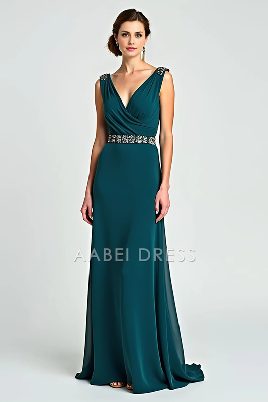 AABEI DRESS Mother Of The Bride Dress Chiffon A Line V Neck Beadwork Exquisite Long Formal Wear Dresse