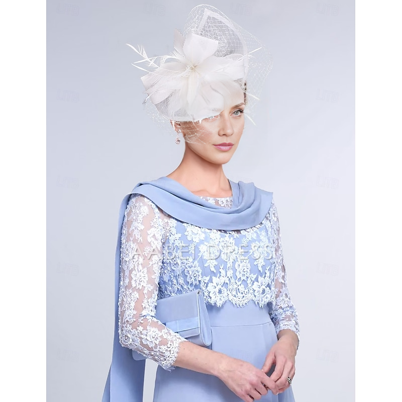 AABEI DRESS Wedding Guest Dress Elegant Sheath Jewel Neck 3/4 Length Sleeve Tea Length Wrap Included Jacket Dresses with Lace Fashion Two Piece Mother of the Bride Dress