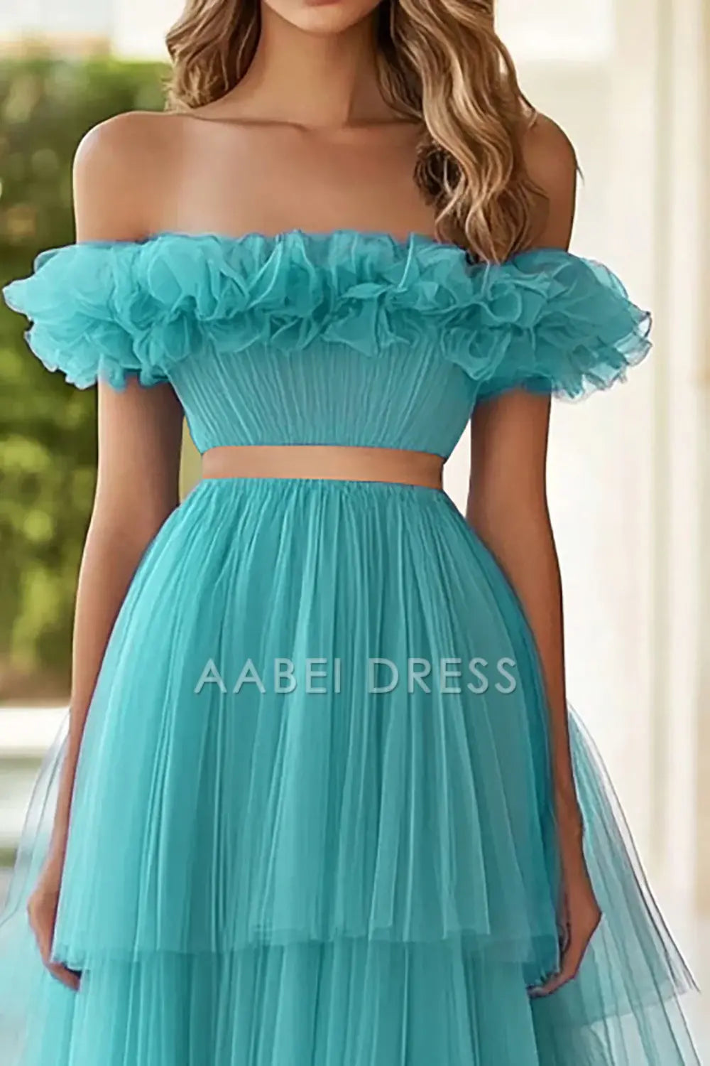 AABEI DRESS Hot Sale Prom Dress A Line Off The Shoulder Pleated Tulle Tiers High Quality Long Formal Dress