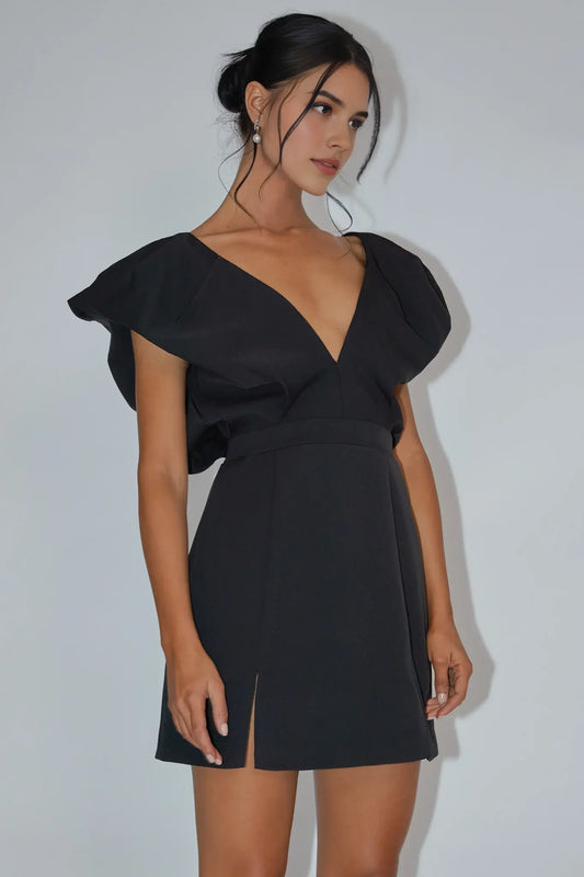 Fashion Sheath Bubble Sleeve V-Neckline Slit Backless Wine Unique Mini Dress Hot Sale Homecoming Dress