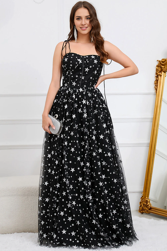 AABEI DRESS Hot Sale Prom Dress Elegant Tulle A-Line Spaghetti Straps With Stars Side Fork Long Party Dress