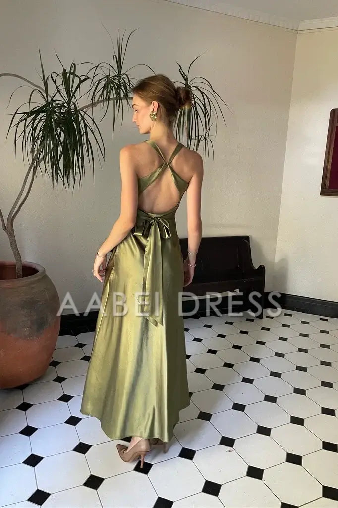 AABEI DRESS Prom Dress Chic Sheath Halter Neck Backless Bowknot Long Elegant Formal Dress