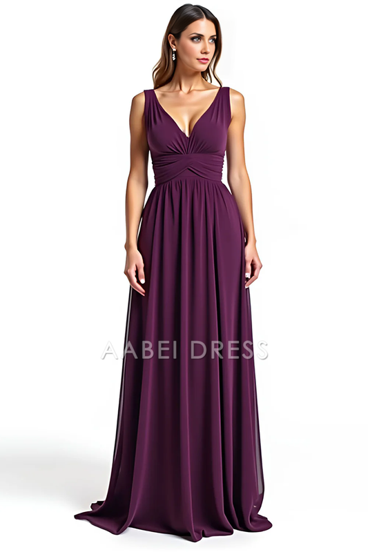 AABEI DRESS Mother Of The Bride Dress A Line V Neck Ruhced Backless Elegant Simple Long Formal Wear Dresse