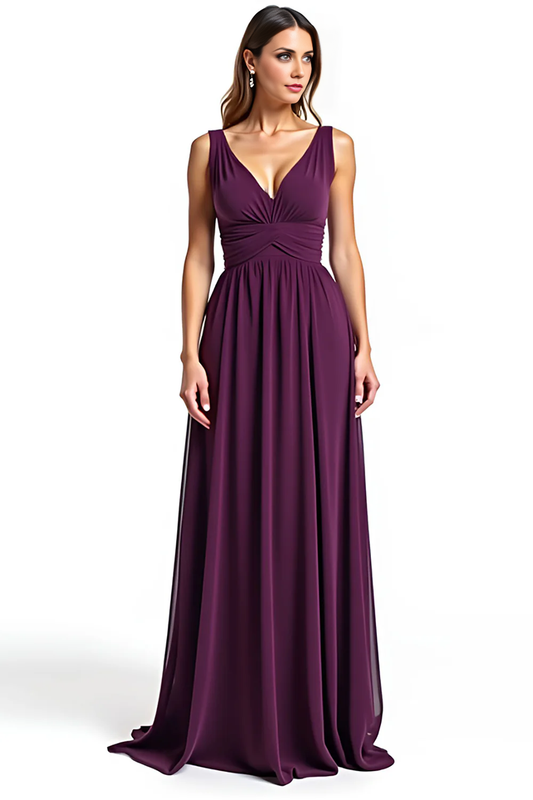 AABEI DRESS Mother Of The Bride Dress A Line V Neck Ruhced Backless Elegant Simple Long Formal Wear Dresse
